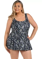 Plus Brushstroke Princess Seam Swim Dress