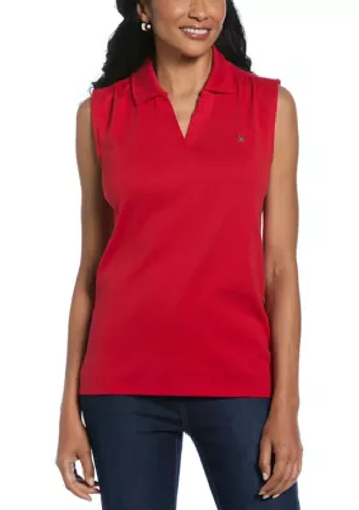 Women's Ribbed Collar Sleeveless Polo Shirt