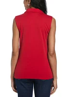 Women's Ribbed Collar Sleeveless Polo Shirt