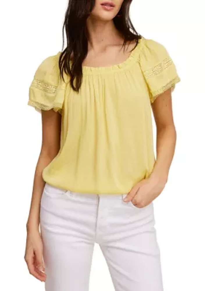 Petite Short Sleeve Peasant Top
