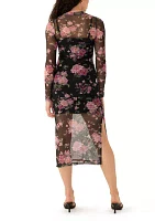 Women's Long Sleeve Printed Mesh Bodycon Dress