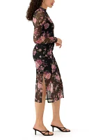 Women's Long Sleeve Printed Mesh Bodycon Dress