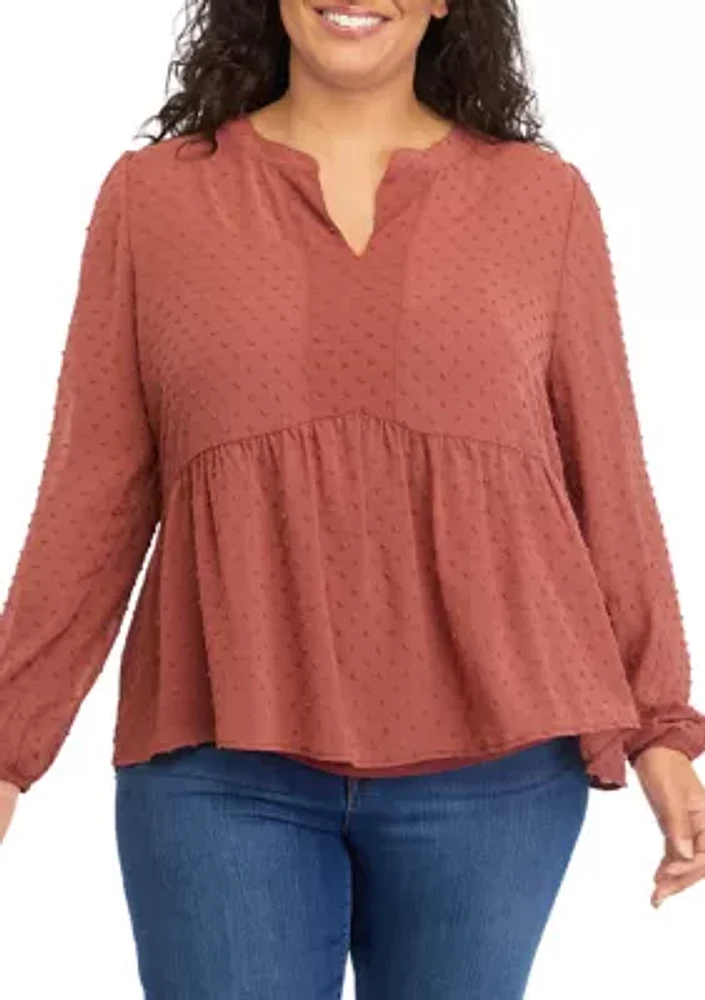Plus Clip Dot Mandarin Collar Blouse