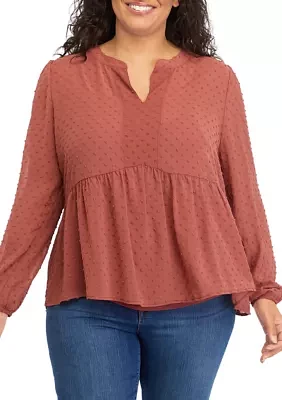 Plus Clip Dot Mandarin Collar Blouse