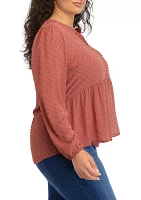 Plus Clip Dot Mandarin Collar Blouse