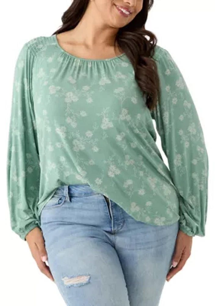 Plus Long Sleeve Smocked Shoulder Knit Top