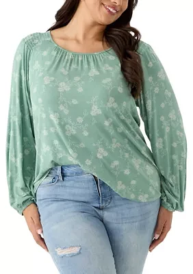 Plus Long Sleeve Smocked Shoulder Knit Top