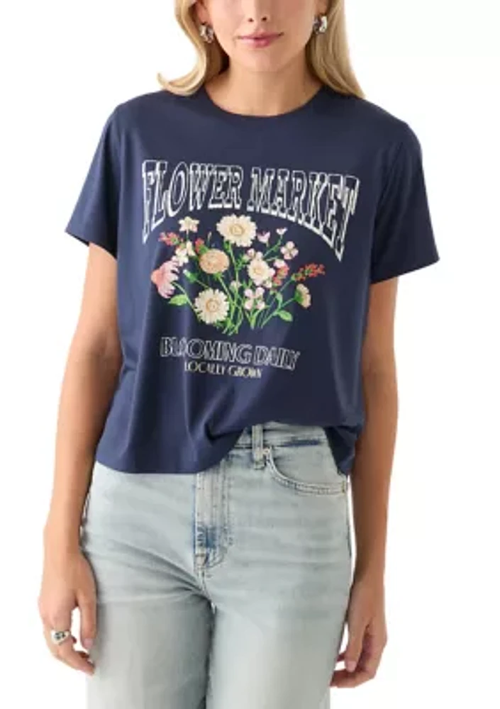 Women's Short Sleeve Flower Market Graphic T-Shirt