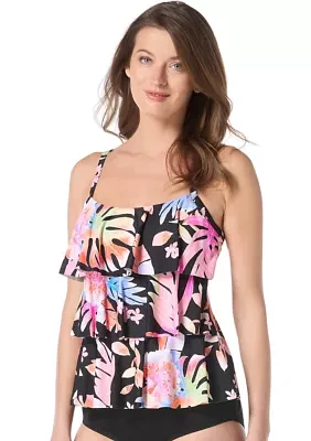 Tropical Oasis Triple Tiered Tankini Swim Top