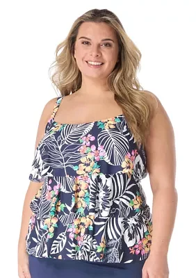 Plus Jungle Print Tankini Swim Top