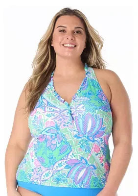 Plus Mosaic Racerback Tankini Swim Top