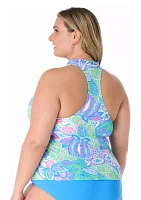 Plus Mosaic Racerback Tankini Swim Top
