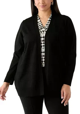 Women's Long Sleeve Pointelle Striped Cardigan