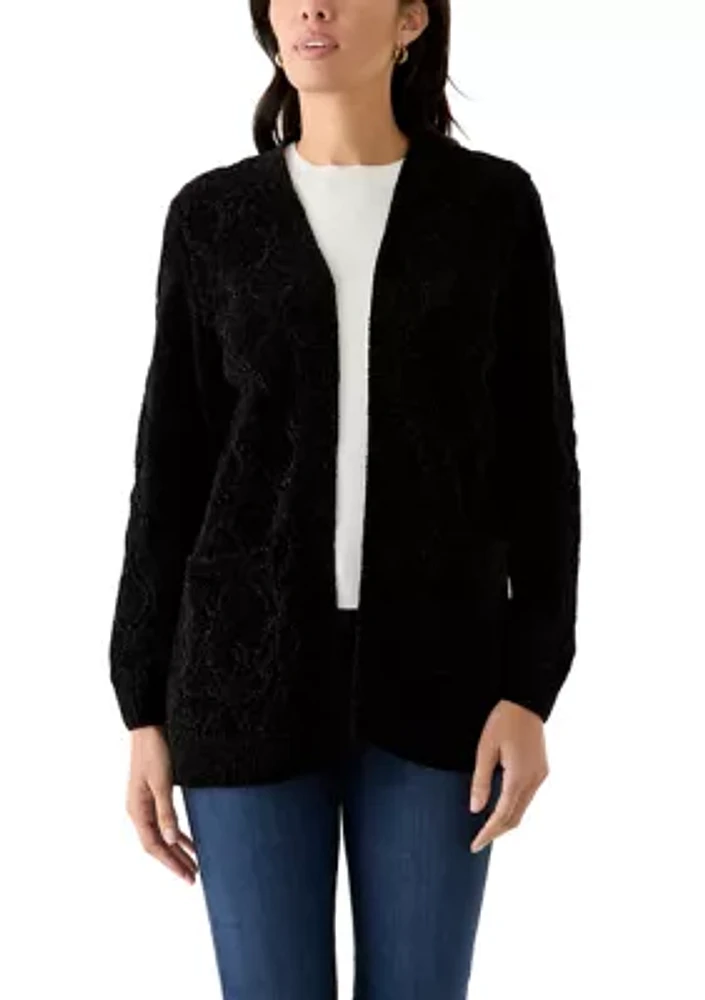 Petite Long Sleeve Open Front Chenille Cardigan