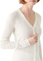 Women's Long Sleeve V-Neck Button Down Rib Linen Blend Cardigan