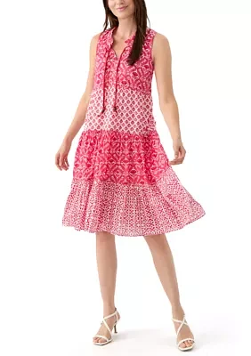 Women's Sleeveless Tiered Mix Print Dress