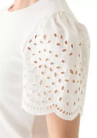 Women's Short Woven Eyelet Sleeve Knit Top