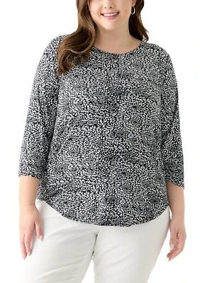 Plus 3/4 Sleeve Pleat Back Knit Top