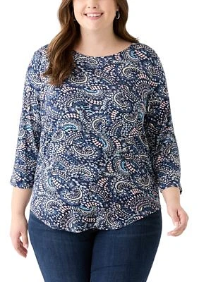 Plus 3/4 Sleeve Pleat Back Knit Top