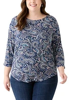 Plus 3/4 Sleeve Pleat Back Knit Top