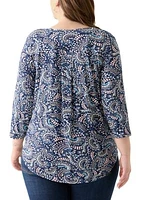 Plus 3/4 Sleeve Pleat Back Knit Top