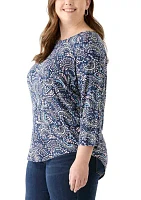 Plus 3/4 Sleeve Pleat Back Knit Top