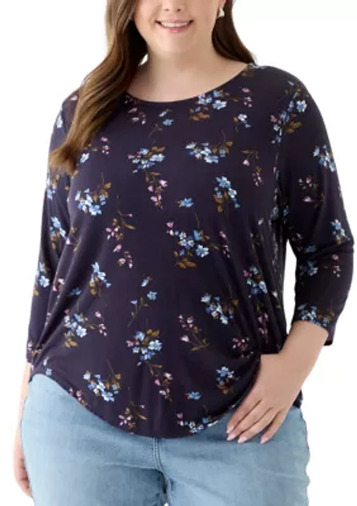 Plus 3/4 Sleeve Pleat Back Knit Top