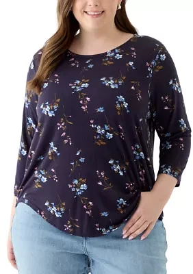 Plus 3/4 Sleeve Pleat Back Knit Top