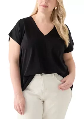 Plus Extended Shoulder V-Neck T-Shirt =