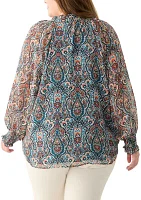 Plus Long Sleeve Printed Blouse