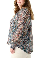 Plus Long Sleeve Printed Blouse