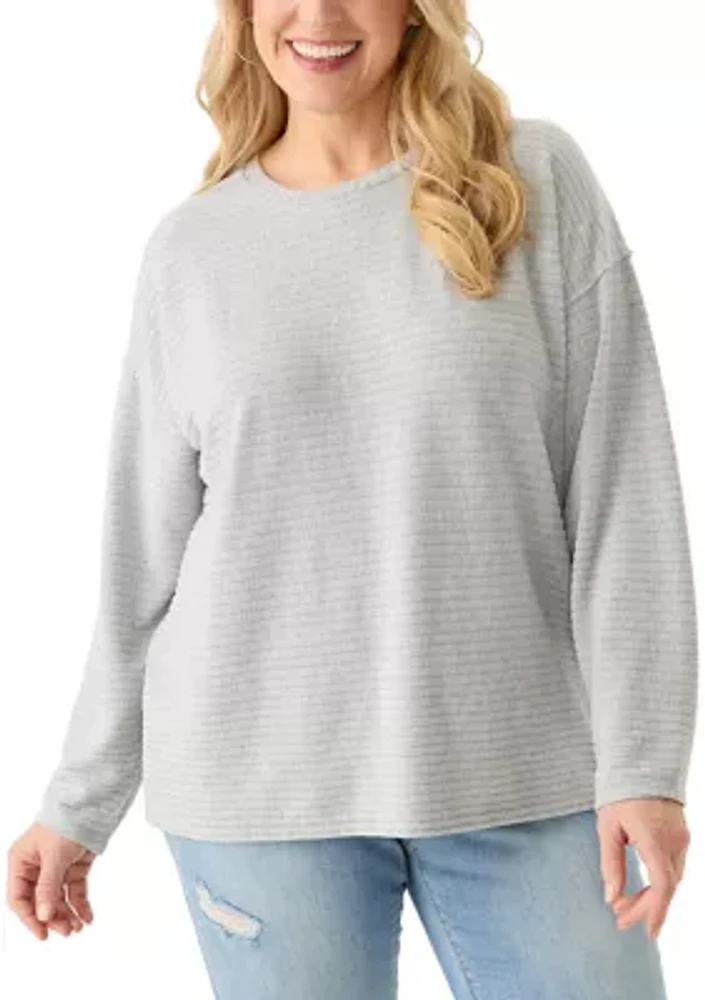 Plus Long Drop Shoulder Sleeve Crew Neck Top