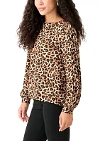 Petite Long Sleeve Printed Blouse