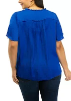Plus Airflow Flutter Sleeve V-Neck Tie Front Blouse