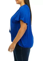 Plus Airflow Flutter Sleeve V-Neck Tie Front Blouse