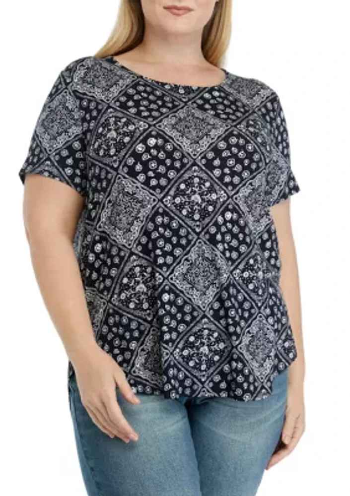 Plus Short Sleeve Crew Neck Hi Low Shirt