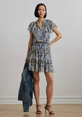 Women's Floral Ruffle-Trim Georgette Dress