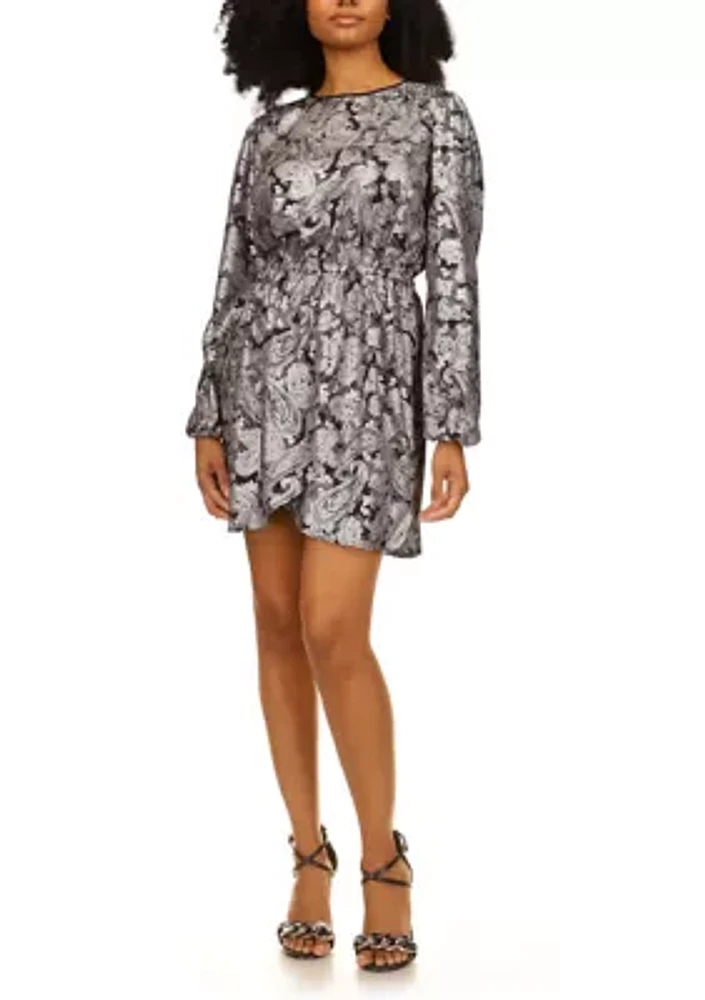 Women's Paisley Long Sleeve Flounce Dress