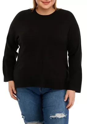 Plus Sweater with Cable Knit Sleeves