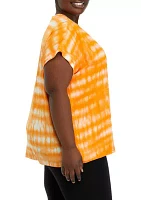 Plus V-Neck Mixed Media Top