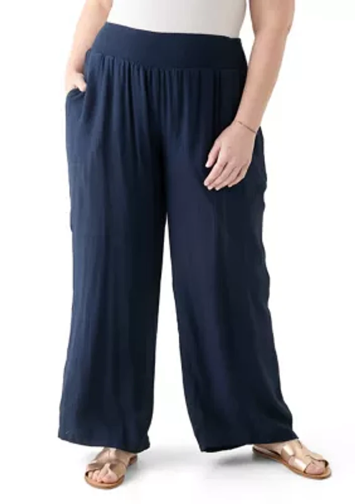 Plus Pull On Slub Pants