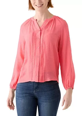 Petite Inset Trim Peasant Top