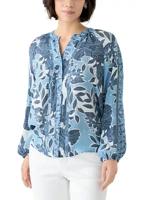 Petite Inset Trim Peasant Top