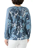 Petite Inset Trim Peasant Top