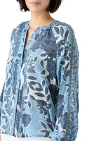 Petite Inset Trim Peasant Top