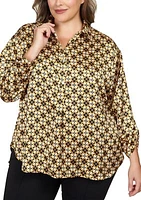 Plus Silky Spotted Geo Printed Split Button Top