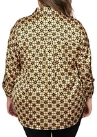 Plus Silky Spotted Geo Printed Split Button Top