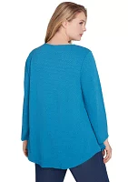 Plus Keyhole Neck with Ring Detail Solid Textural Knit Top