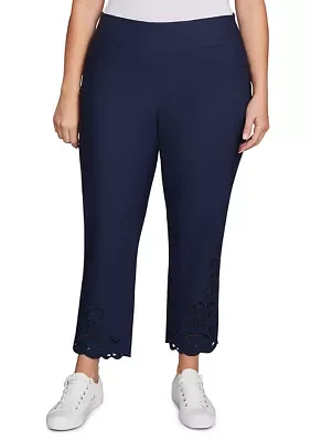 Plus Pull-On Silky Embroidered Ankle Pants
