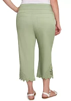 Plus Pull On Soft Denim Lace Inset Capri Pants